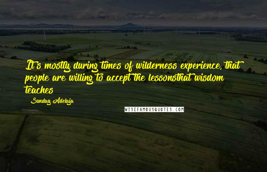 Sunday Adelaja Quotes: It's mostly during times of wilderness experience, that people are willing to accept the lessonsthat wisdom teaches