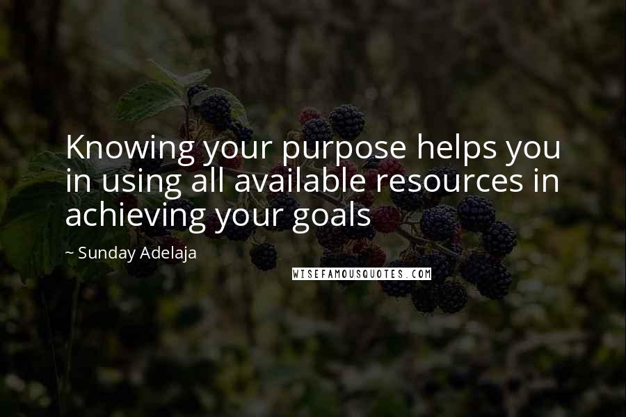 Sunday Adelaja Quotes: Knowing your purpose helps you in using all available resources in achieving your goals