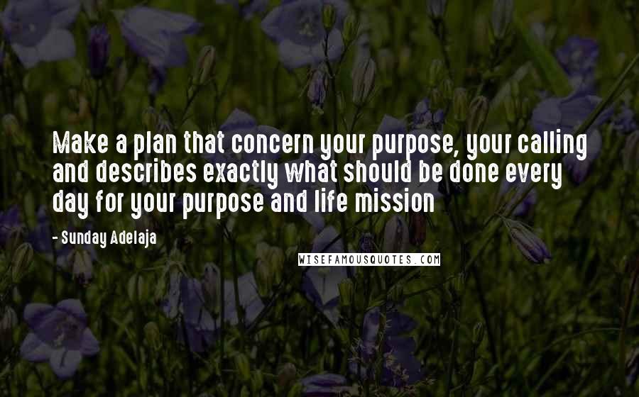 Sunday Adelaja Quotes: Make a plan that concern your purpose, your calling and describes exactly what should be done every day for your purpose and life mission