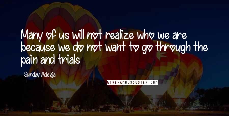 Sunday Adelaja Quotes: Many of us will not realize who we are because we do not want to go through the pain and trials