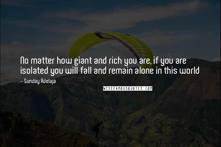 Sunday Adelaja Quotes: No matter how giant and rich you are, if you are isolated you will fall and remain alone in this world