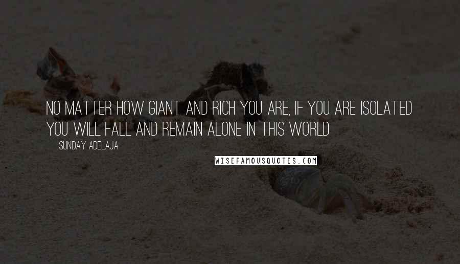 Sunday Adelaja Quotes: No matter how giant and rich you are, if you are isolated you will fall and remain alone in this world