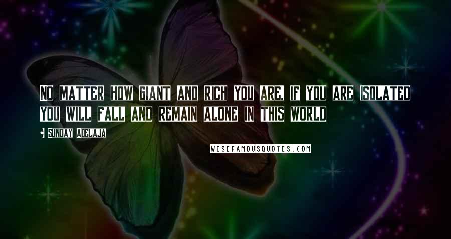 Sunday Adelaja Quotes: No matter how giant and rich you are, if you are isolated you will fall and remain alone in this world