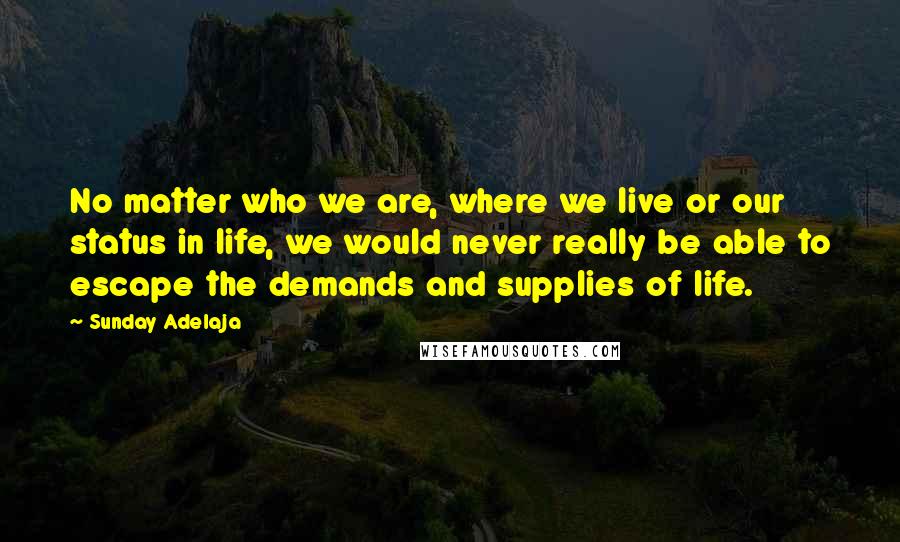 Sunday Adelaja Quotes: No matter who we are, where we live or our status in life, we would never really be able to escape the demands and supplies of life.