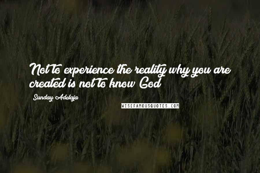 Sunday Adelaja Quotes: Not to experience the reality why you are created is not to know God