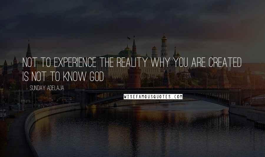 Sunday Adelaja Quotes: Not to experience the reality why you are created is not to know God