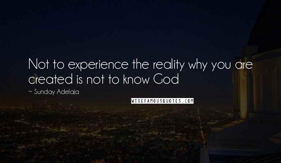 Sunday Adelaja Quotes: Not to experience the reality why you are created is not to know God