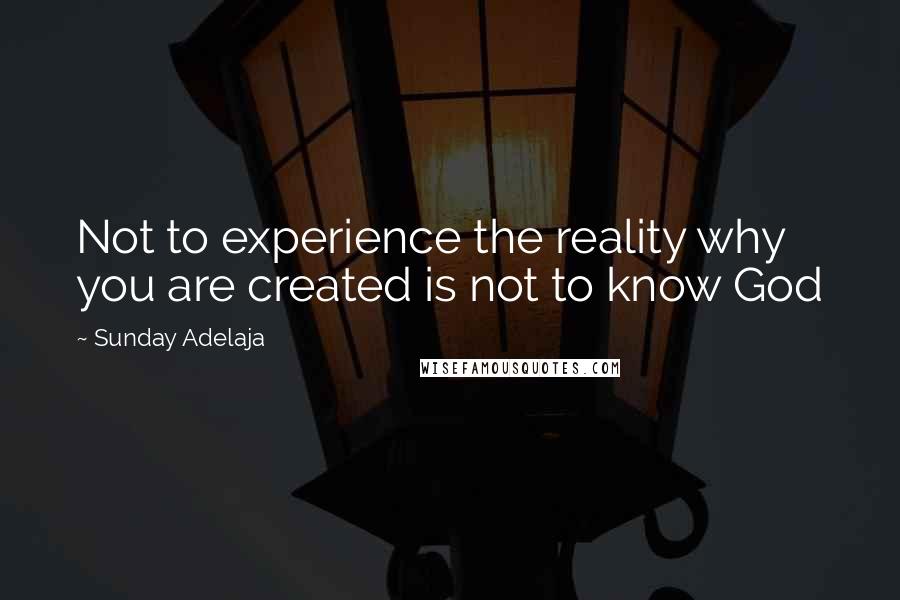 Sunday Adelaja Quotes: Not to experience the reality why you are created is not to know God