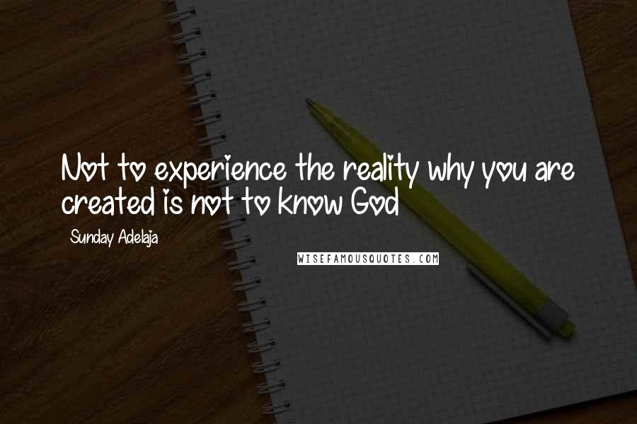 Sunday Adelaja Quotes: Not to experience the reality why you are created is not to know God