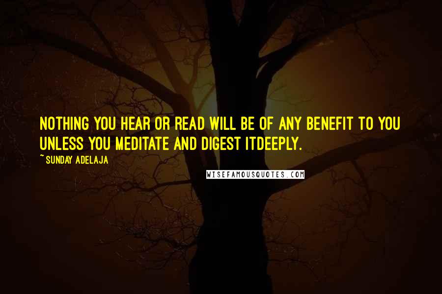 Sunday Adelaja Quotes: Nothing you hear or read will be of any benefit to you unless you meditate and digest itdeeply.