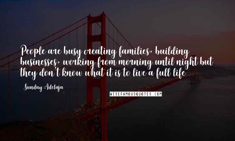 Sunday Adelaja Quotes: People are busy creating families, building businesses, working from morning until night but they don't know what it is to live a full life