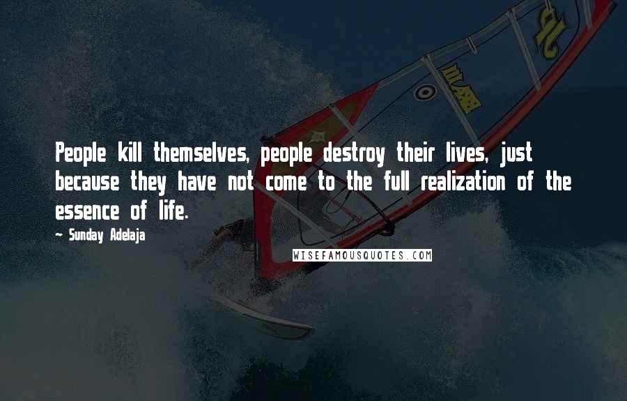 Sunday Adelaja Quotes: People kill themselves, people destroy their lives, just because they have not come to the full realization of the essence of life.