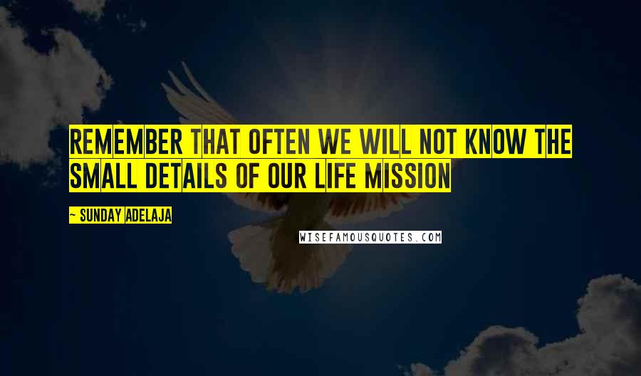 Sunday Adelaja Quotes: Remember that often we will not know the small details of our life mission