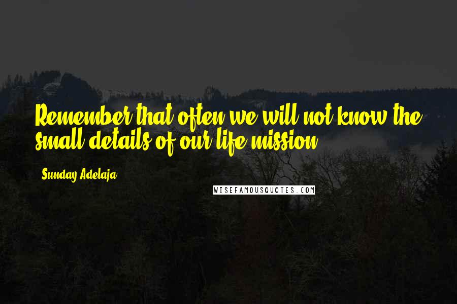 Sunday Adelaja Quotes: Remember that often we will not know the small details of our life mission