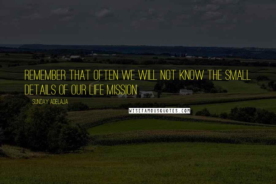 Sunday Adelaja Quotes: Remember that often we will not know the small details of our life mission