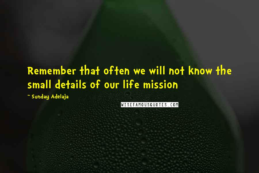 Sunday Adelaja Quotes: Remember that often we will not know the small details of our life mission