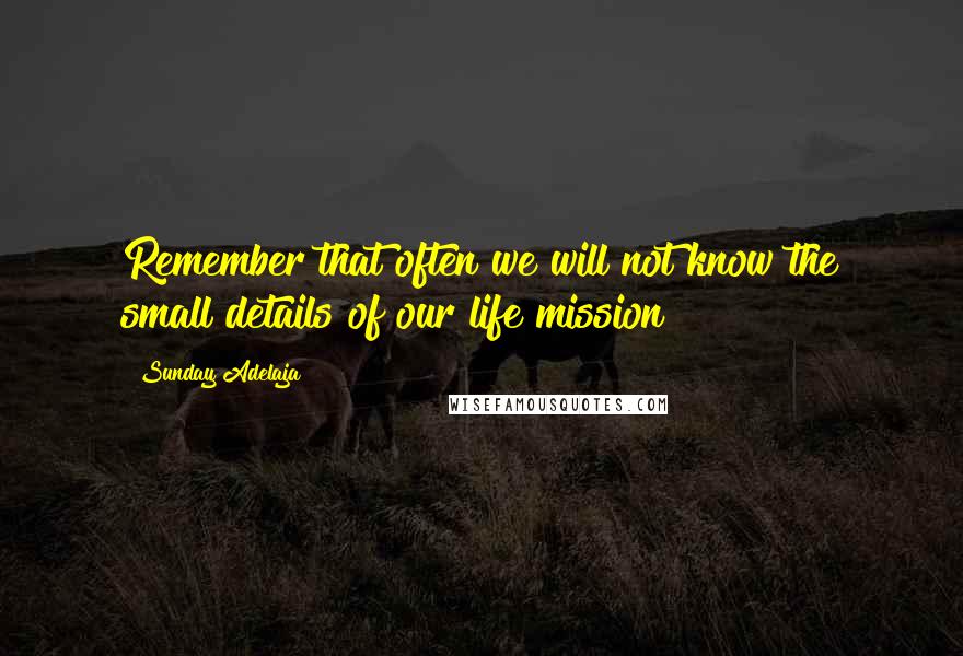 Sunday Adelaja Quotes: Remember that often we will not know the small details of our life mission