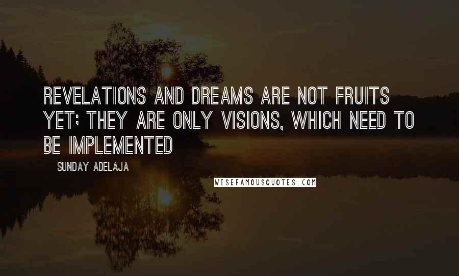 Sunday Adelaja Quotes: Revelations and dreams are not fruits yet; they are only visions, which need to be implemented