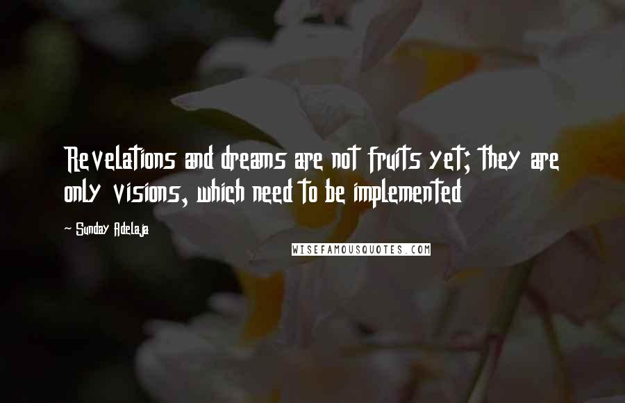 Sunday Adelaja Quotes: Revelations and dreams are not fruits yet; they are only visions, which need to be implemented