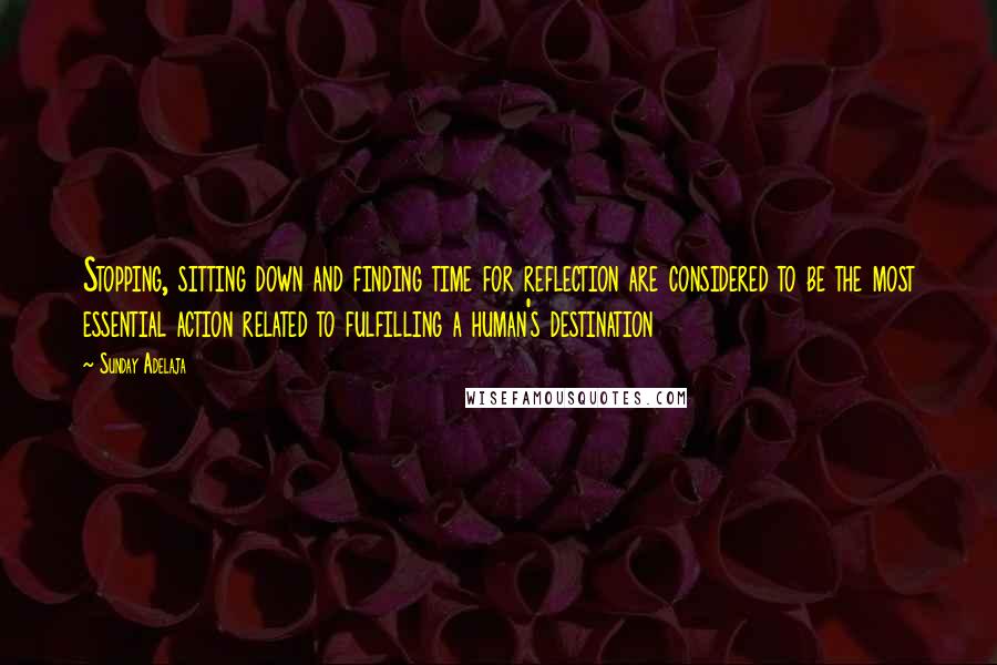 Sunday Adelaja Quotes: Stopping, sitting down and finding time for reflection are considered to be the most essential action related to fulfilling a human's destination