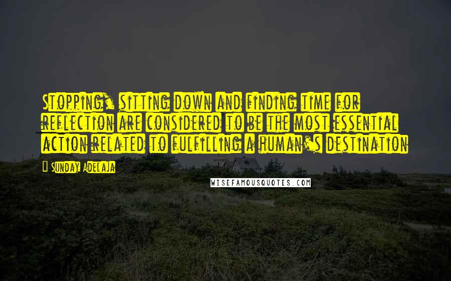 Sunday Adelaja Quotes: Stopping, sitting down and finding time for reflection are considered to be the most essential action related to fulfilling a human's destination