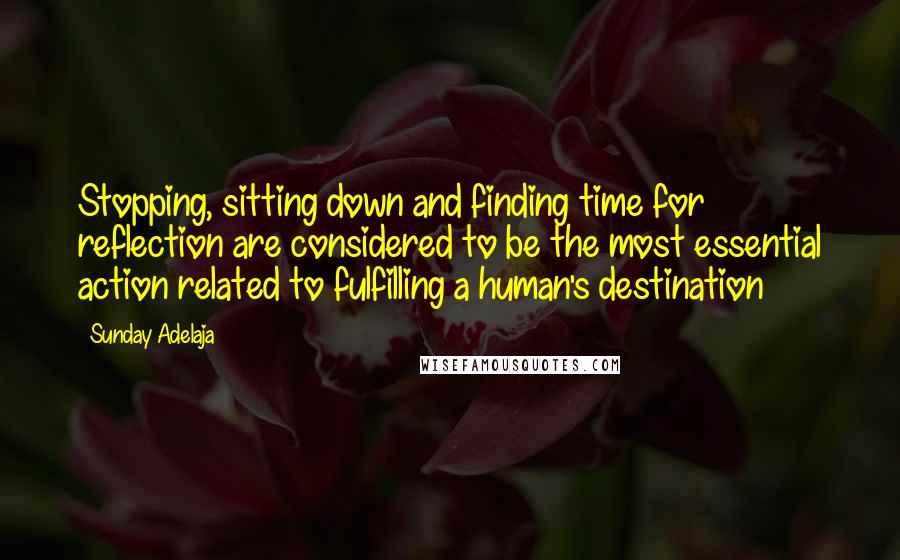 Sunday Adelaja Quotes: Stopping, sitting down and finding time for reflection are considered to be the most essential action related to fulfilling a human's destination