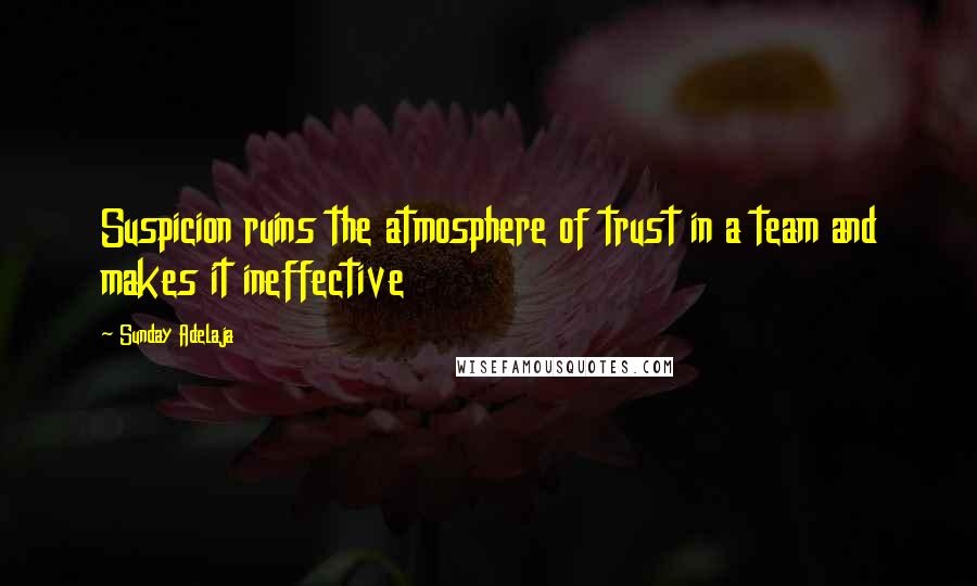 Sunday Adelaja Quotes: Suspicion ruins the atmosphere of trust in a team and makes it ineffective