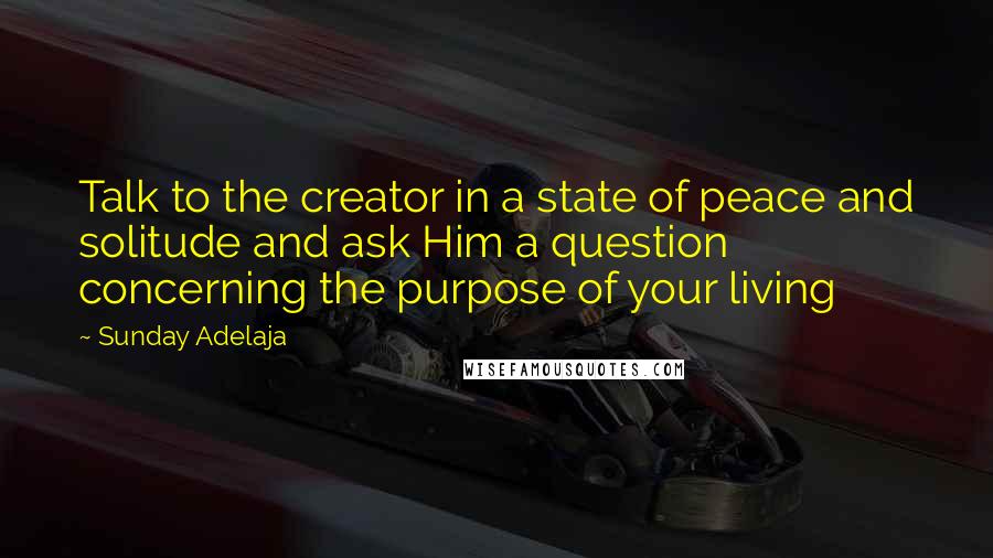 Sunday Adelaja Quotes: Talk to the creator in a state of peace and solitude and ask Him a question concerning the purpose of your living