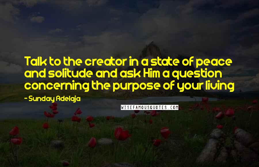 Sunday Adelaja Quotes: Talk to the creator in a state of peace and solitude and ask Him a question concerning the purpose of your living