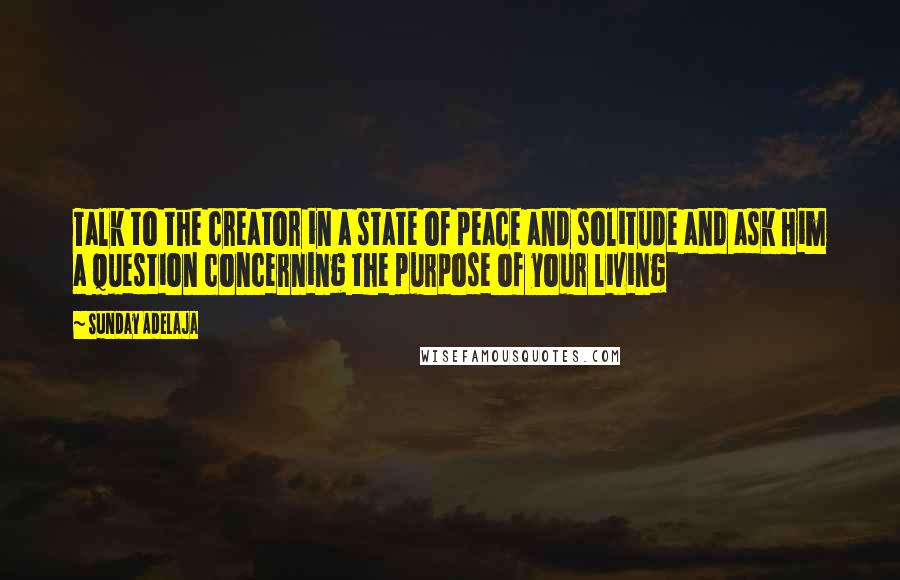 Sunday Adelaja Quotes: Talk to the creator in a state of peace and solitude and ask Him a question concerning the purpose of your living