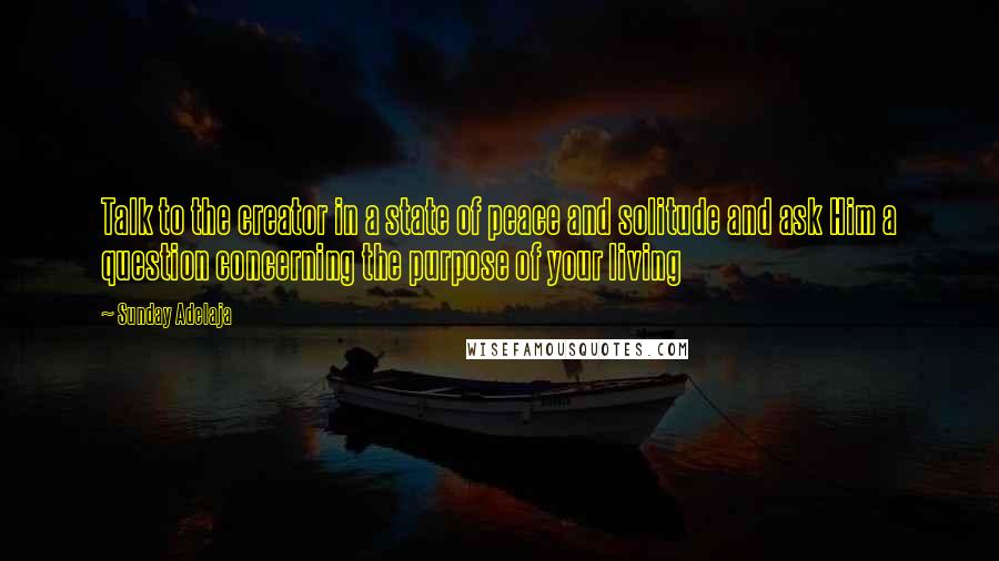Sunday Adelaja Quotes: Talk to the creator in a state of peace and solitude and ask Him a question concerning the purpose of your living