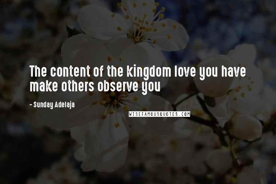 Sunday Adelaja Quotes: The content of the kingdom love you have make others observe you