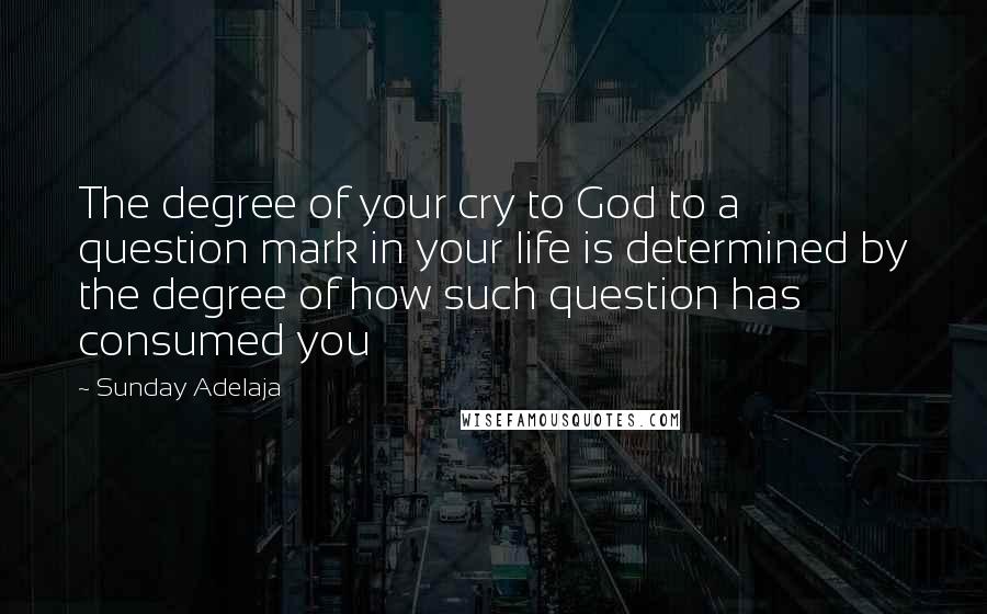 Sunday Adelaja Quotes: The degree of your cry to God to a question mark in your life is determined by the degree of how such question has consumed you