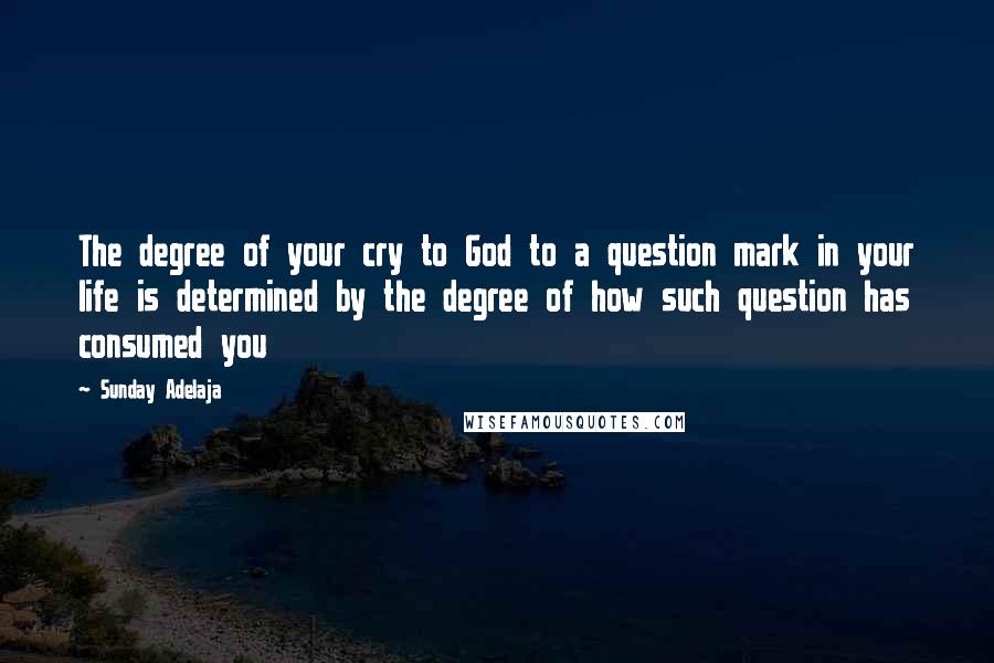 Sunday Adelaja Quotes: The degree of your cry to God to a question mark in your life is determined by the degree of how such question has consumed you