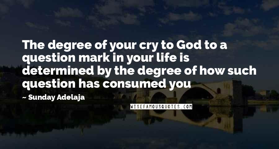 Sunday Adelaja Quotes: The degree of your cry to God to a question mark in your life is determined by the degree of how such question has consumed you