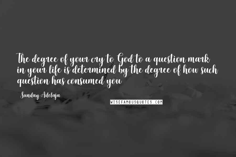 Sunday Adelaja Quotes: The degree of your cry to God to a question mark in your life is determined by the degree of how such question has consumed you