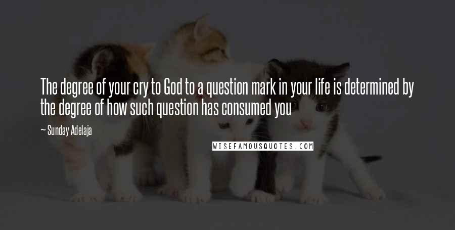 Sunday Adelaja Quotes: The degree of your cry to God to a question mark in your life is determined by the degree of how such question has consumed you