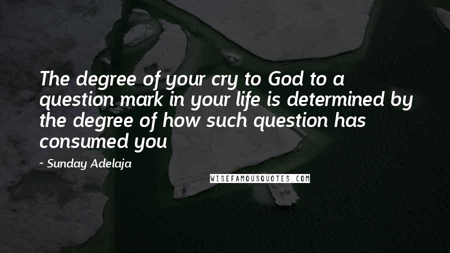 Sunday Adelaja Quotes: The degree of your cry to God to a question mark in your life is determined by the degree of how such question has consumed you