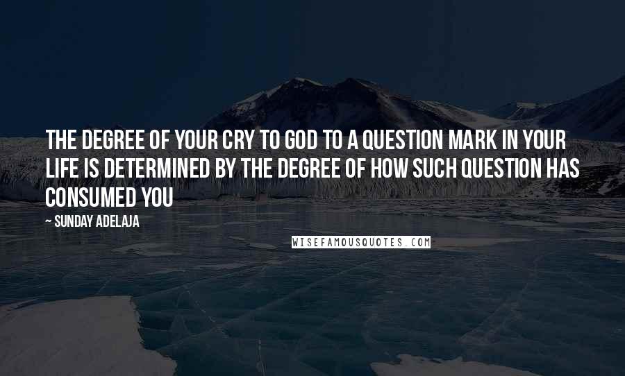 Sunday Adelaja Quotes: The degree of your cry to God to a question mark in your life is determined by the degree of how such question has consumed you