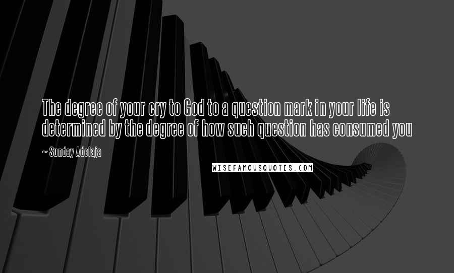 Sunday Adelaja Quotes: The degree of your cry to God to a question mark in your life is determined by the degree of how such question has consumed you