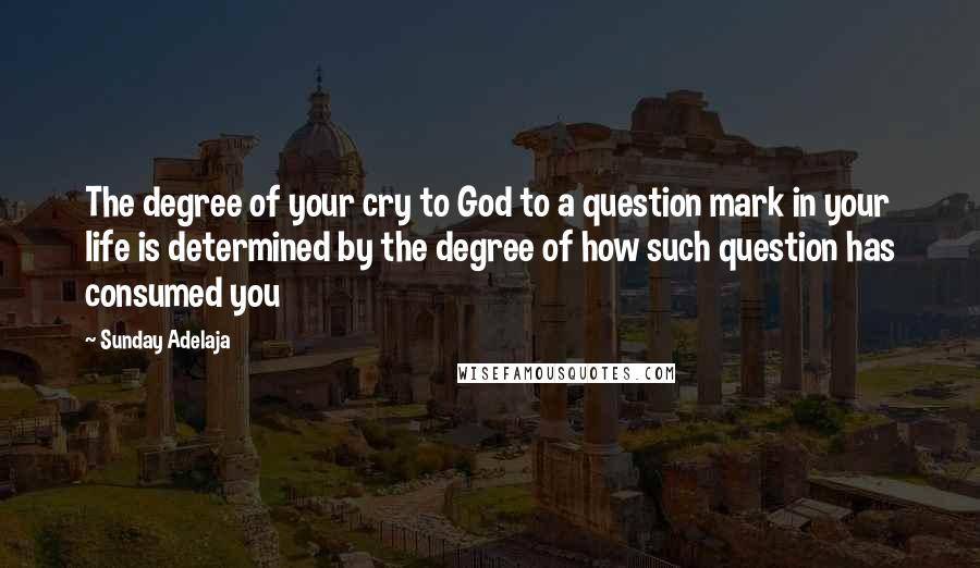 Sunday Adelaja Quotes: The degree of your cry to God to a question mark in your life is determined by the degree of how such question has consumed you