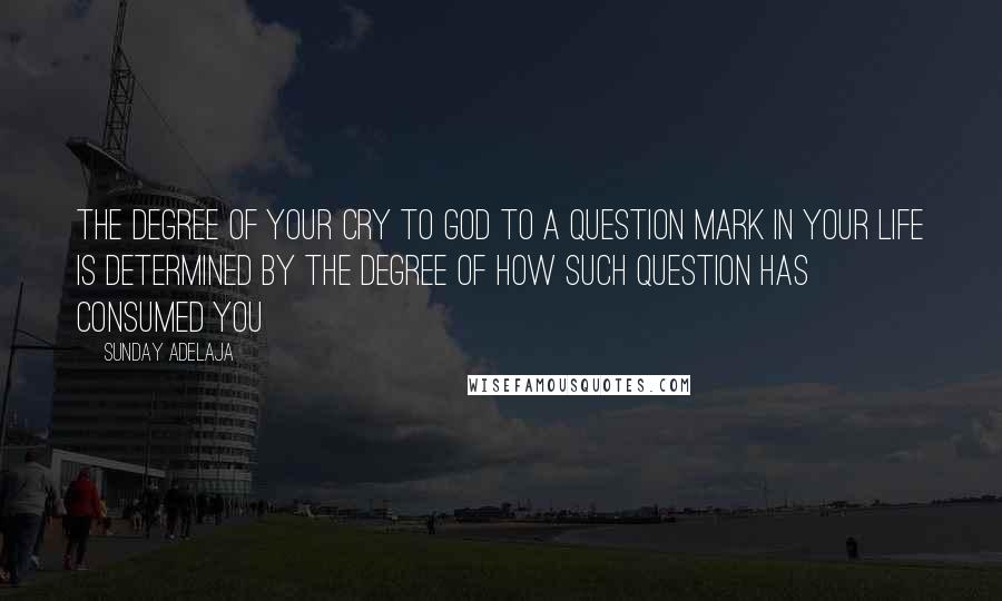 Sunday Adelaja Quotes: The degree of your cry to God to a question mark in your life is determined by the degree of how such question has consumed you