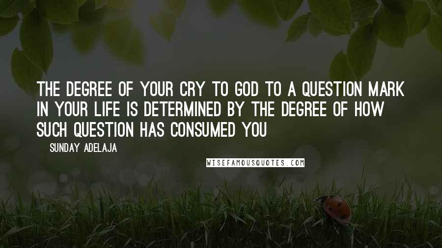 Sunday Adelaja Quotes: The degree of your cry to God to a question mark in your life is determined by the degree of how such question has consumed you