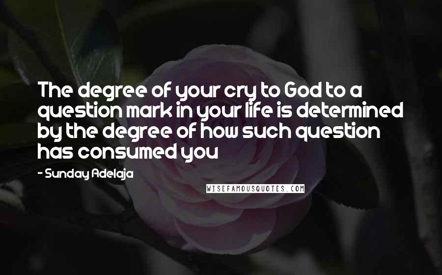 Sunday Adelaja Quotes: The degree of your cry to God to a question mark in your life is determined by the degree of how such question has consumed you