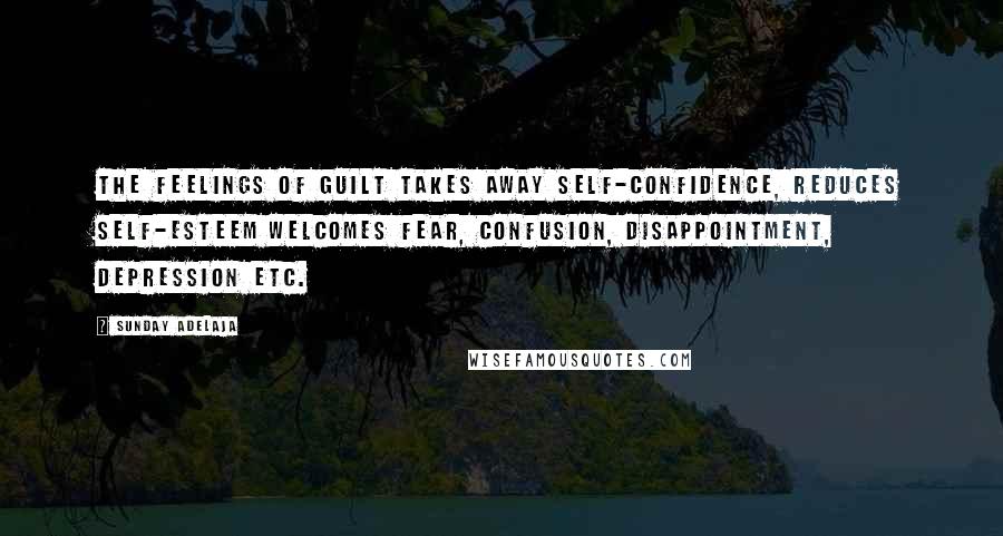Sunday Adelaja Quotes: The feelings of guilt takes away self-confidence, reduces self-esteem welcomes fear, confusion, disappointment, depression etc.