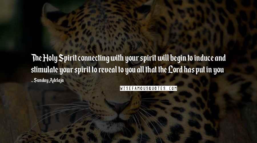 Sunday Adelaja Quotes: The Holy Spirit connecting with your spirit will begin to induce and stimulate your spirit to reveal to you all that the Lord has put in you