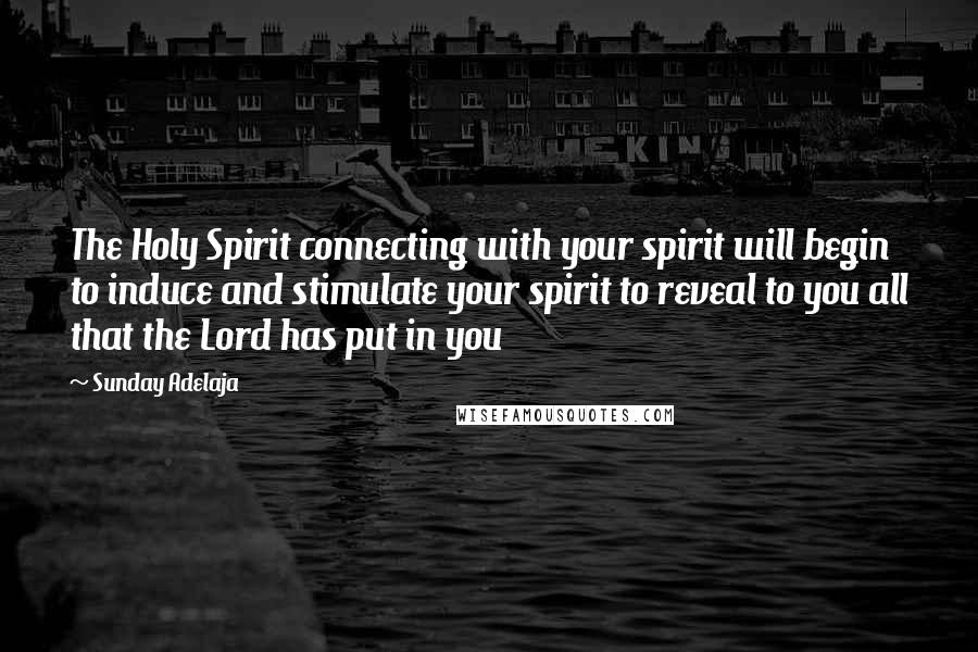 Sunday Adelaja Quotes: The Holy Spirit connecting with your spirit will begin to induce and stimulate your spirit to reveal to you all that the Lord has put in you