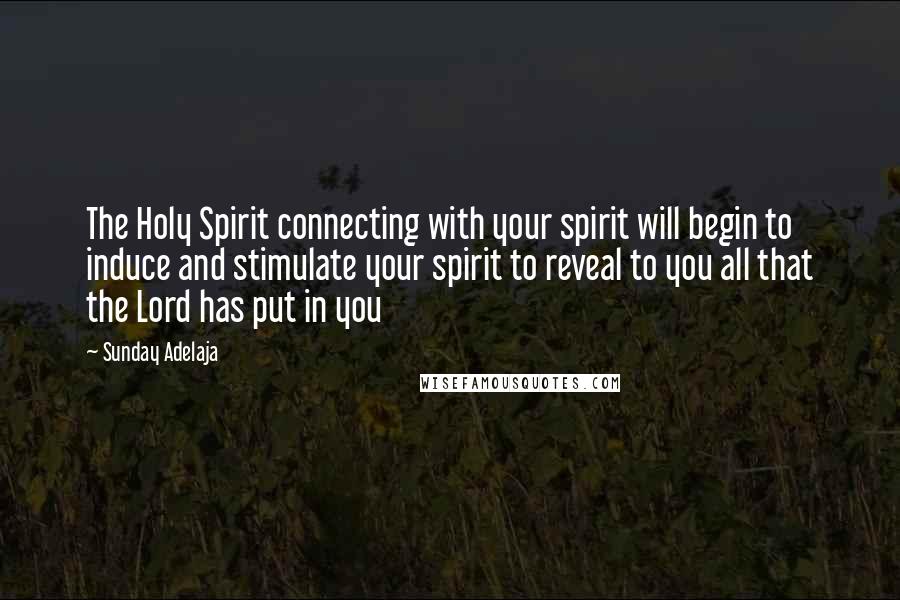 Sunday Adelaja Quotes: The Holy Spirit connecting with your spirit will begin to induce and stimulate your spirit to reveal to you all that the Lord has put in you
