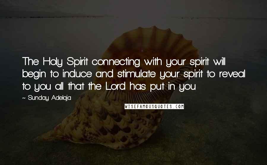 Sunday Adelaja Quotes: The Holy Spirit connecting with your spirit will begin to induce and stimulate your spirit to reveal to you all that the Lord has put in you