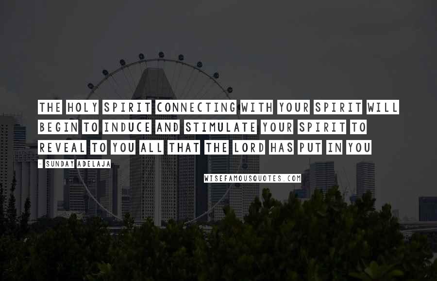 Sunday Adelaja Quotes: The Holy Spirit connecting with your spirit will begin to induce and stimulate your spirit to reveal to you all that the Lord has put in you